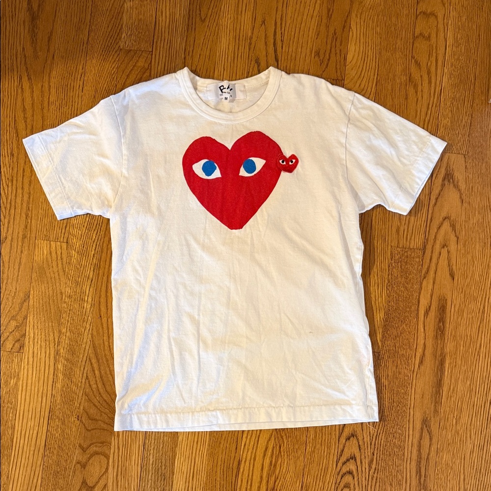 Comme des Garcons PLAY White Tee with Red Heart and Blue Eyes